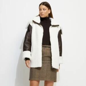 Unreal Fur Symbiosis Jacket Plush Faux Sherpa Vegan Leather Aviator Chocolate XL
